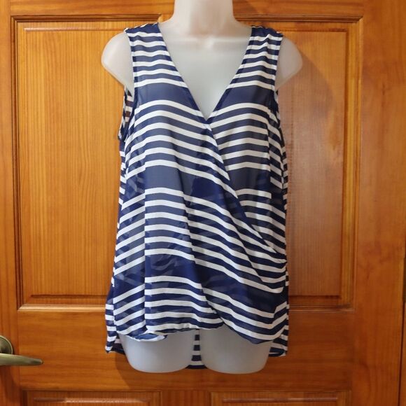 Charming Charlie Blue & White Sheer Striped Y2K Draped Top Medium - Picture 2 of 10
